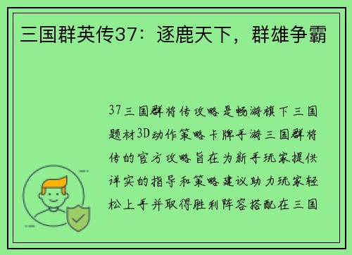 三国群英传37：逐鹿天下，群雄争霸